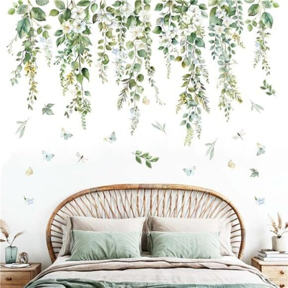 Hanging Vine Wall Decals Green Leaf Stickers for Bedroom Living Room Decor - Picture 2 of 6